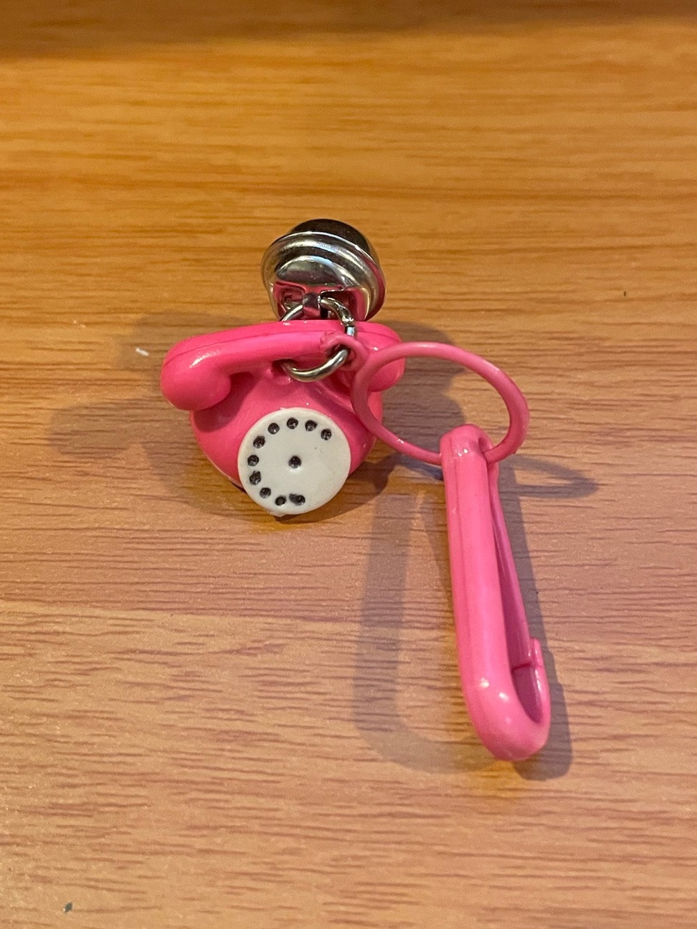 Vintage 1980s Plastic Bell Charm Pink Phone 80s Clip On Necklace